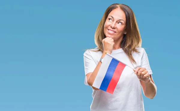 스페인 여자를 러시아의 국기를 아이디어에 심각한 — 스톡 사진