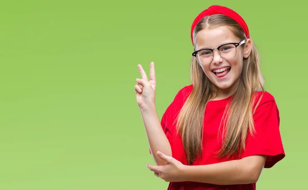 Giovane Bella Ragazza Con Gli Occhiali Sfondo Isolato Sorridente Con — Foto Stock