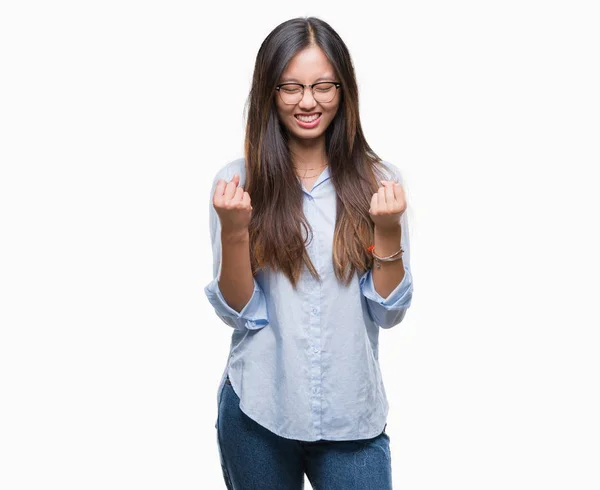 Jeune Femme Affaires Asiatique Portant Des Lunettes Sur Fond Isolé — Photo