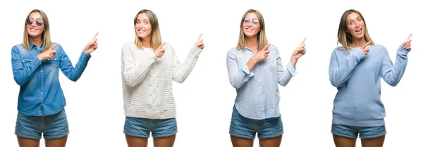 Collage Blond Vacker Kvinna Bär Casual Look Över Vita Isolerade — Stockfoto