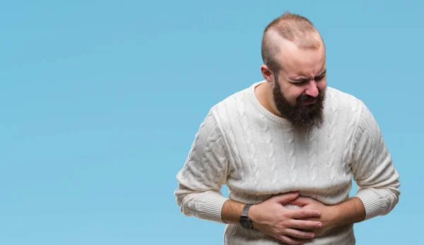 Unga Kaukasiska Hipster Mannen Iförd Vinter Tröja Över Isolerade Bakgrund — Stockfoto