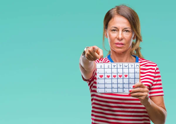 Middelbare Leeftijd Senior Spaanse Vrouw Houdt Van Menstruatie Kalender Geïsoleerd — Stockfoto
