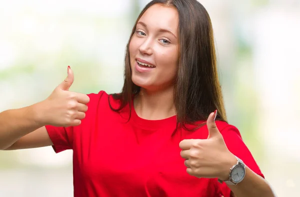 Joven Hermosa Mujer Caucásica Sobre Fondo Aislado Aprobando Hacer Gesto — Foto de Stock