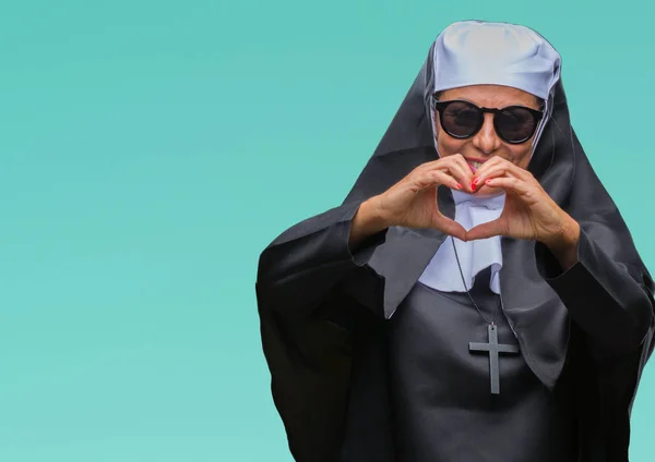 Middle Age Senior Catholic Nun Woman Wearing Sunglasses Isolated Background — Stock Photo, Image