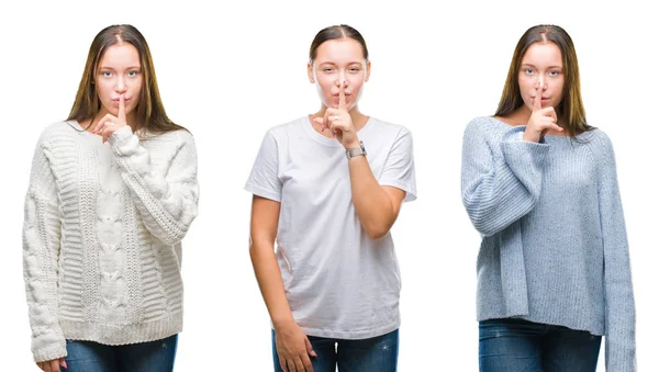 Collage Van Jong Mooi Meisje Winter Trui Dragen Witte Geïsoleerde — Stockfoto