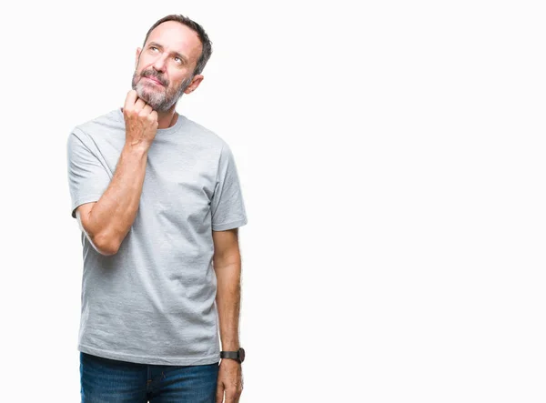 Middle Age Senior Hoary Man Isolated Background Hand Chin Thinking — Stock Photo, Image
