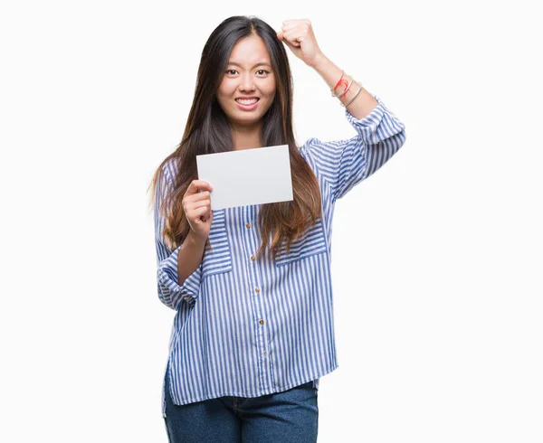 Young Asian Woman Holding Blank Card Isolated Background Annoyed Frustrated Stock Image