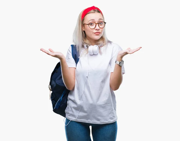 Ung Blond Student Kvinna Som Bär Glasögon Och Ryggsäck Över — Stockfoto