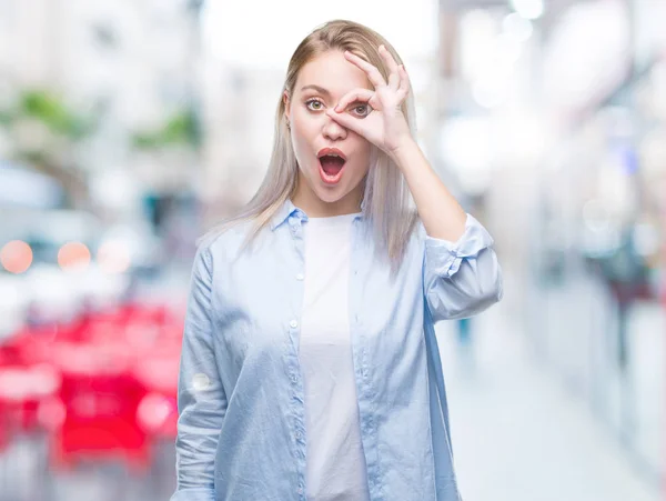 Young Blonde Woman Isolated Background Doing Gesture Shocked Surprised Face — Stock Photo, Image