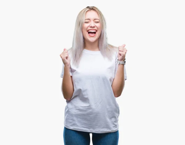 Young Blonde Woman Isolated Background Excited Success Arms Raised Celebrating — Stock Photo, Image