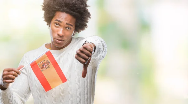 Bandera Hombre Afroamericano España Sobre Fondo Aislado Con Cara Enojada —  Fotos de Stock