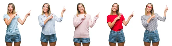 Collage Van Blonde Mooie Vrouw Dragen Casual Look Witte Geïsoleerde — Stockfoto