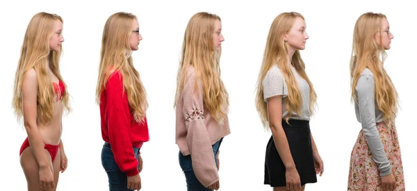 Collage Von Jungen Blonden Mädchen Über Weißem Isoliertem Hintergrund Die — Stockfoto