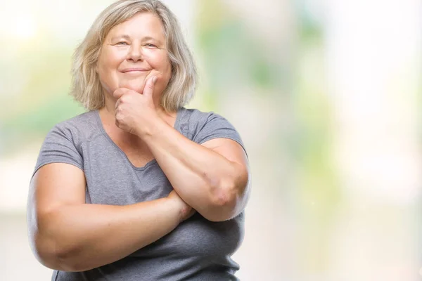 Senior Velikosti Kavkazský Žena Izolované Pozadí Sebevědomým Kameru Úsměvem Zkříženýma — Stock fotografie