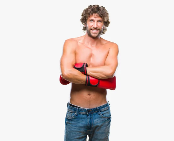 Handsome Hispanic Boxer Man Wearing Boxing Gloves Isolated Background Happy — Stock Photo, Image