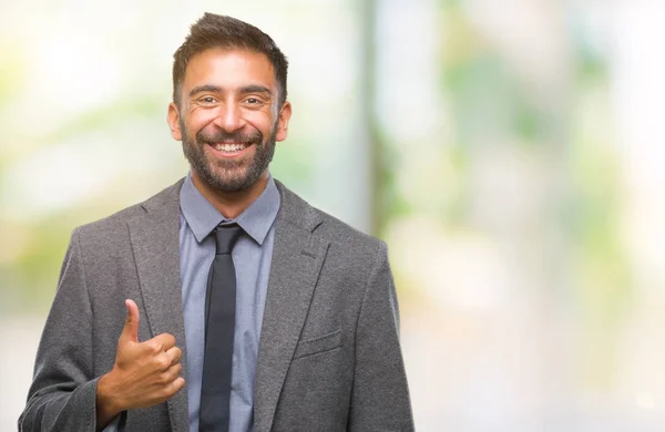 Adult Hispanic Business Man Isolated Background Doing Happy Thumbs Gesture — Stock Photo, Image