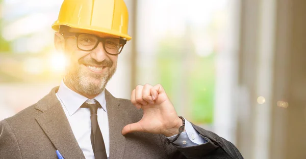 Senior Architect Engineer Proud Excited Arrogant Pointing Victory Face — Stock Photo, Image