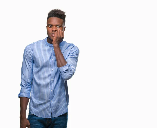 Jonge Afro Amerikaanse Zakenman Geïsoleerde Achtergrond Zoek Gestresst Nerveus Met — Stockfoto