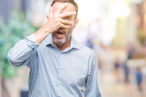 Edad Media Hoary Senior Business Man Isolated Background Peeking Shock —  Fotos de Stock
