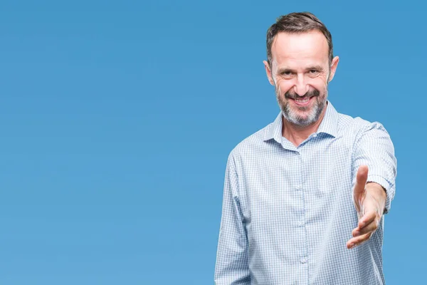 Homem Negócios Sênior Hoary Meia Idade Sobre Fundo Isolado Sorrindo — Fotografia de Stock