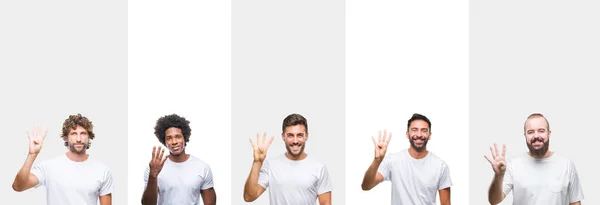 Collage Unga Kaukasiska Spansktalande Afro Män Bär Vit Shirt Över — Stockfoto