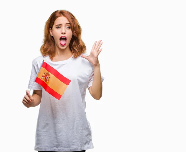 Joven Hermosa Mujer Sosteniendo Bandera España Sobre Fondo Aislado Muy —  Fotos de Stock