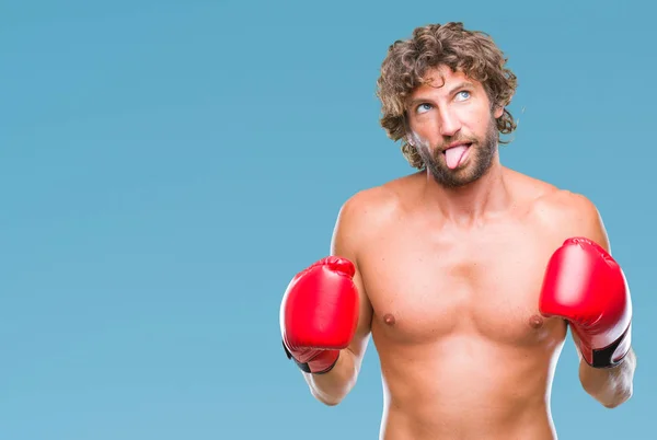 Guapo Boxeador Hispano Usando Guantes Boxeo Sobre Fondo Aislado Sacando — Foto de Stock