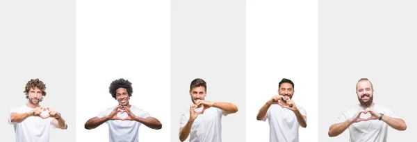 Collage Young Caucasian Hispanic Afro Men Wearing White Shirt White — Stock Photo, Image