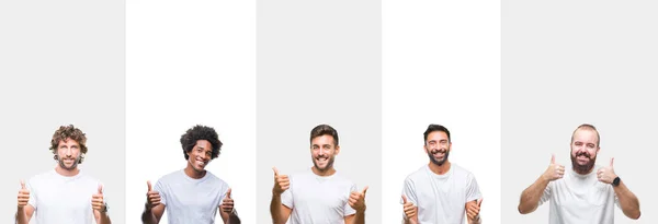 Collage Young Caucasian Hispanic Afro Men Wearing White Shirt White — Stock Photo, Image