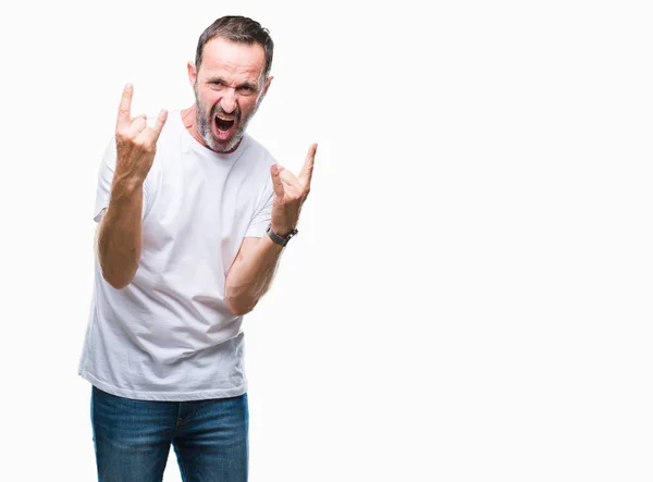 Middelbare Leeftijd Hoary Senior Man Dragen Witte Shirt Geïsoleerde Achtergrond — Stockfoto