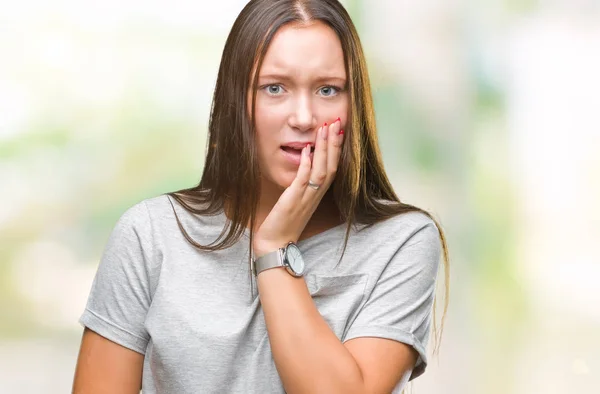 Junge Kaukasische Schöne Frau Mit Isoliertem Hintergrund Die Gestresst Und — Stockfoto