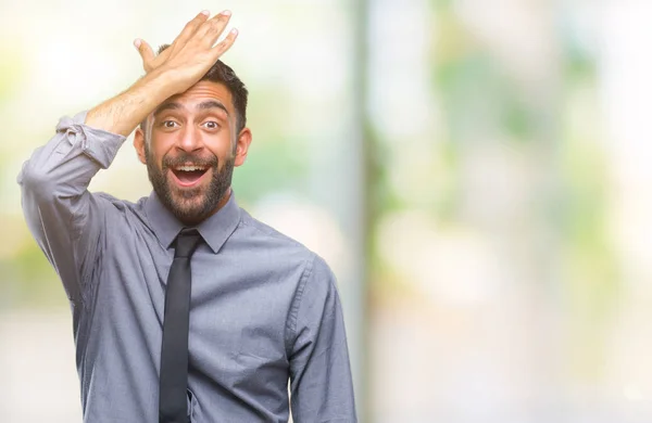 Adult Hispanic Business Man Isolated Background Surprised Hand Head Mistake — Stock Photo, Image