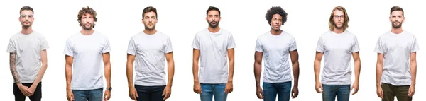 Kolaj Erkeklerin Yüzünde Ciddi Bir Ifade Ile Beyaz Izole Arka — Stok fotoğraf