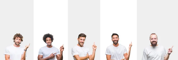 Collage Junger Kaukasischer Hispanischer Afro Amerikanischer Männer Weißem Shirt Vor — Stockfoto