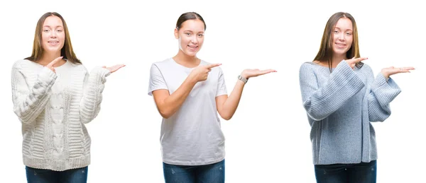 Colagem Menina Bonita Jovem Vestindo Camisola Inverno Sobre Fundo Isolado — Fotografia de Stock