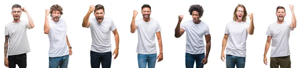 Collage Giovani Caucasici Ispanici Afro Uomini Con Indosso Shirt Bianca — Foto Stock