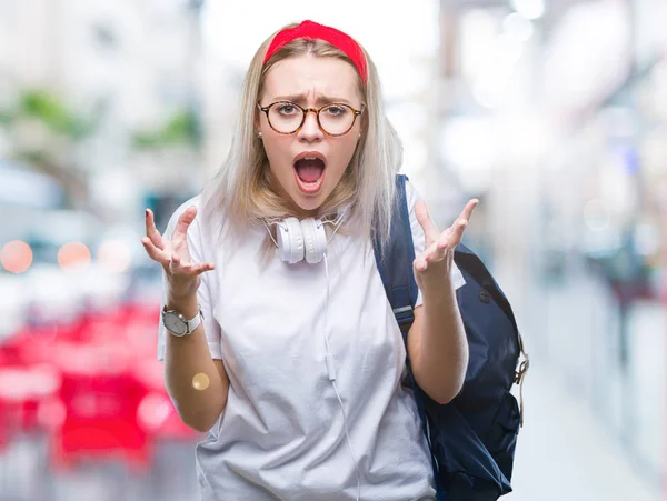 Mladá Blondýnka Studentka Žena Nosí Brýle Batoh Nad Izolované Pozadí — Stock fotografie