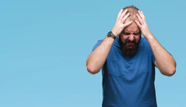 Giovane Uomo Hipster Caucasico Sfondo Isolato Che Soffre Mal Testa — Foto Stock