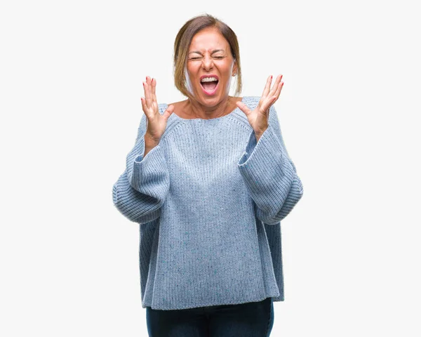 Ältere Hispanische Frau Mittleren Alters Trägt Winterpullover Über Isoliertem Hintergrund — Stockfoto