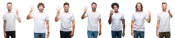 Collage Young Caucasian Hispanic Afro Men Wearing White Shirt White — Stock Photo, Image