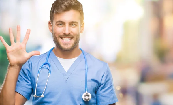 Young Handsome Doctor Surgeon Man Isolated Background Showing Pointing Fingers — Stock Photo, Image