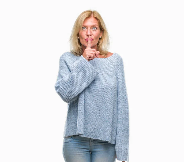 Middle Age Blonde Woman Wearing Winter Sweater Isolated Background Asking — Stock Photo, Image