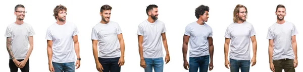 Collage Van Jonge Kaukasische Afro Latino Mannen Dragen Witte Shirt — Stockfoto