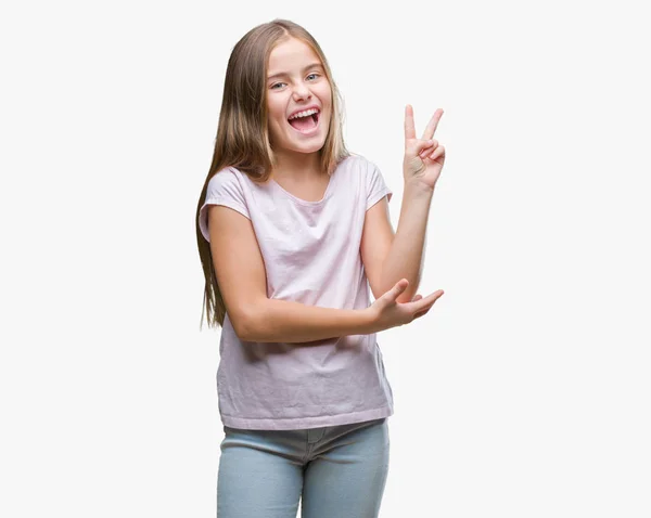 Joven Chica Hermosa Sobre Fondo Aislado Sonriendo Con Cara Feliz —  Fotos de Stock