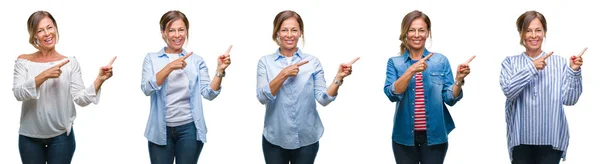 Colagem Mulher Hispânica Meia Idade Sobre Fundo Isolado Sorrindo Olhando — Fotografia de Stock