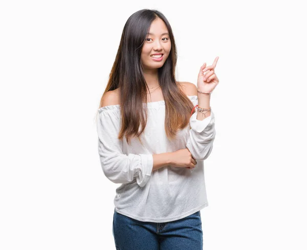 Jonge Aziatische Vrouw Geïsoleerde Achtergrond Met Een Grote Glimlach Het — Stockfoto