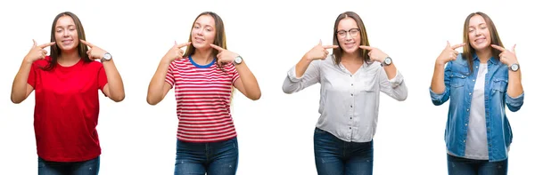 Collage Von Jungen Schönen Mädchen Auf Weißem Isoliertem Hintergrund Die — Stockfoto