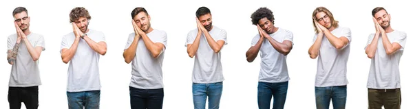 Colagem Jovens Caucasianos Hispânicos Afro Homens Vestindo Shirt Branca Sobre — Fotografia de Stock