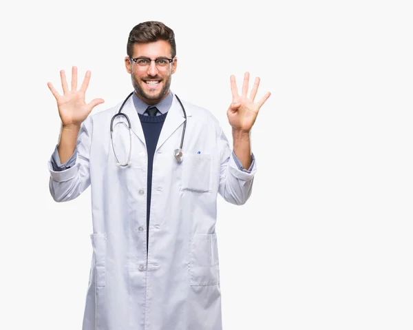 Young Handsome Doctor Man Isolated Background Showing Pointing Fingers Number — Stock Photo, Image