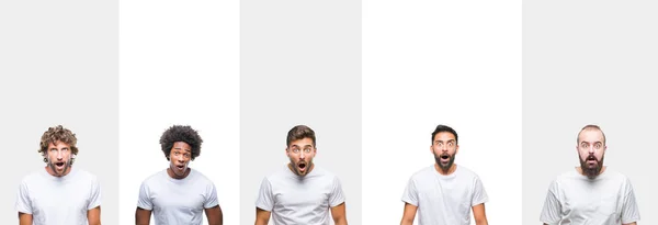 Collage Junger Kaukasischer Hispanischer Afroamerikanischer Männer Die Weißes Shirt Über — Stockfoto